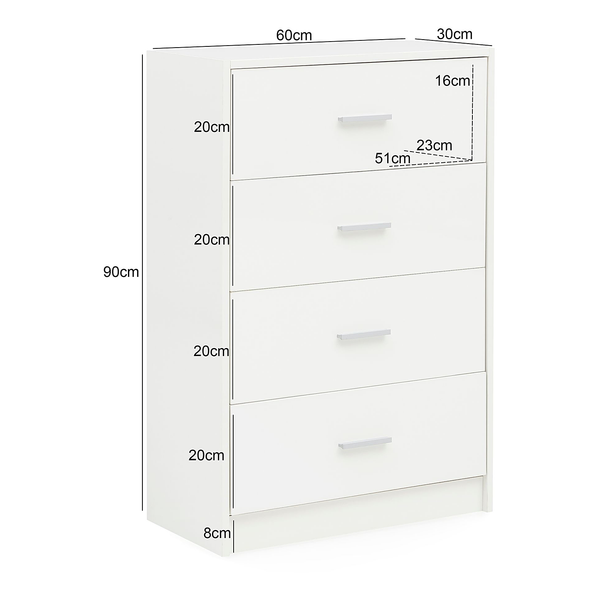 Kommode Carmelo - Spanplatte - Weiß / Silber - Höhe: 90 cm