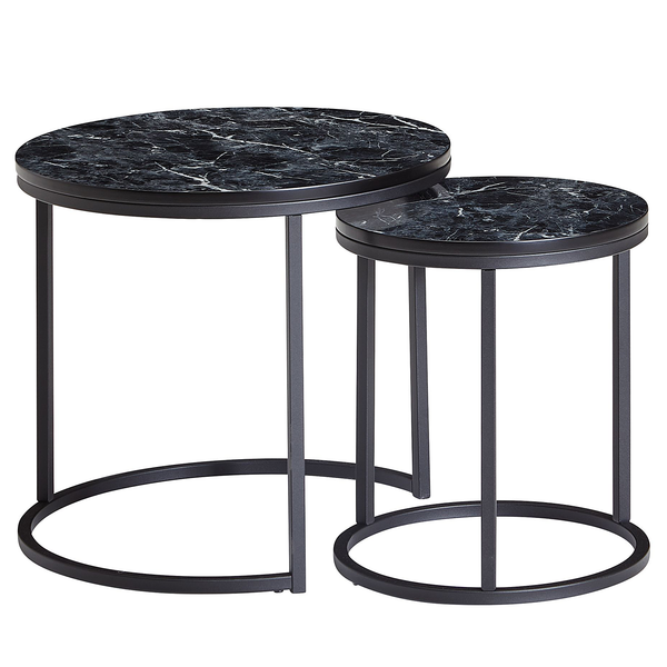 Beistelltisch Merriso Rund 2er-Set - MDF / Stahl - Schwarz