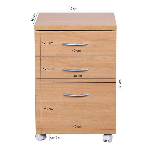 Rollcontainer Schipkau - Spanplatte - Buche Dekor