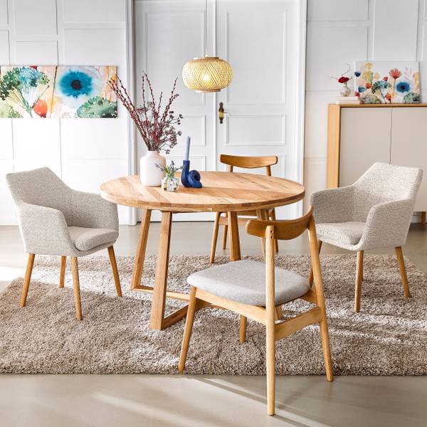 Armlehnenstuhl NICHOLAS - Bouclé Stoff Moena: Beige - Einzelstuhl