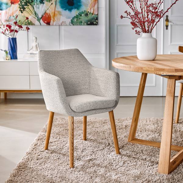Armlehnenstuhl NICHOLAS - Bouclé Stoff Moena: Grau - Einzelstuhl