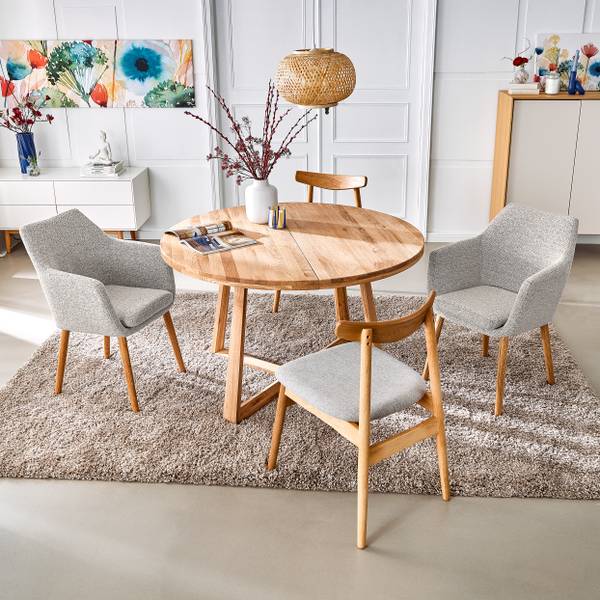 Armlehnenstuhl NICHOLAS - Bouclé Stoff Moena: Grau - Einzelstuhl