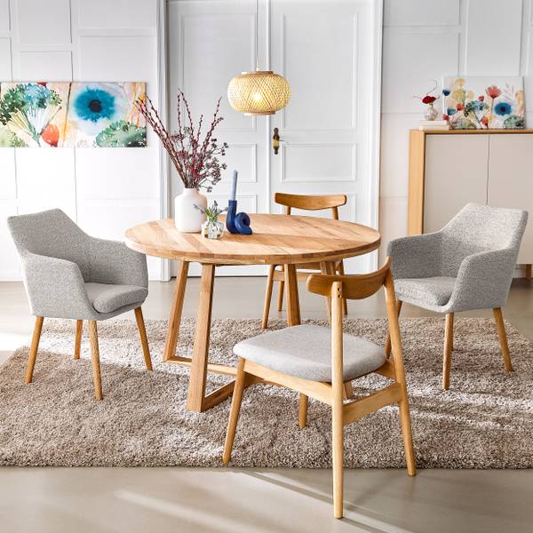 Armlehnenstuhl NICHOLAS - Bouclé Stoff Moena: Grau - Einzelstuhl