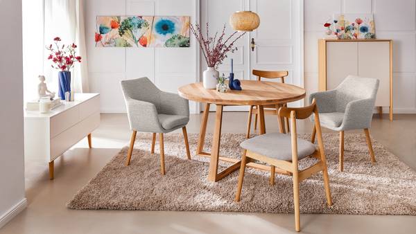 Armlehnenstuhl NICHOLAS - Bouclé Stoff Moena: Grau - Einzelstuhl