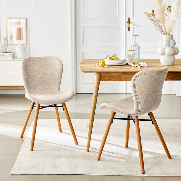 Polsterstuhl LIVARAS - Webstoff Stefka: Beige - Buche Hell - 2er Set
