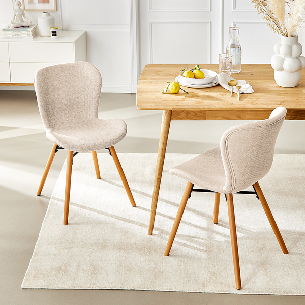 Polsterstuhl LIVARAS - Webstoff Stefka: Beige - Buche Hell - 2er Set