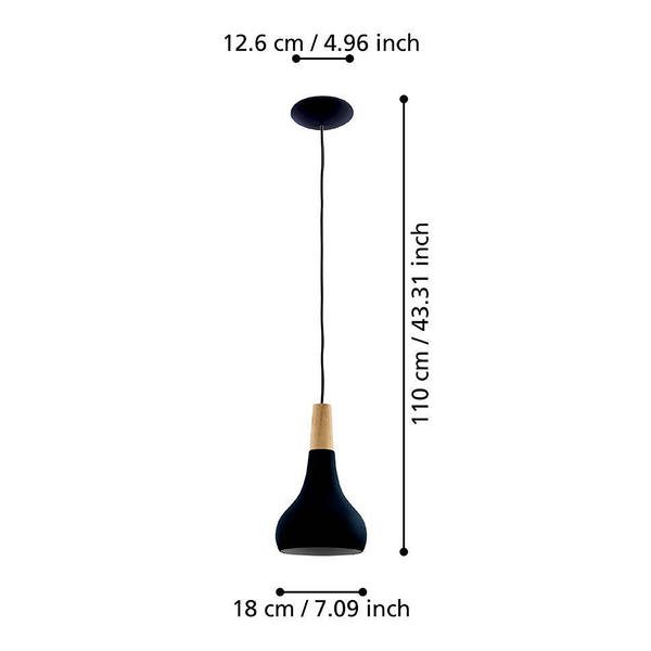 Pendelleuchte Sabinar - Stahl - 1-flammig - Schwarz - Durchmesser: 18 cm