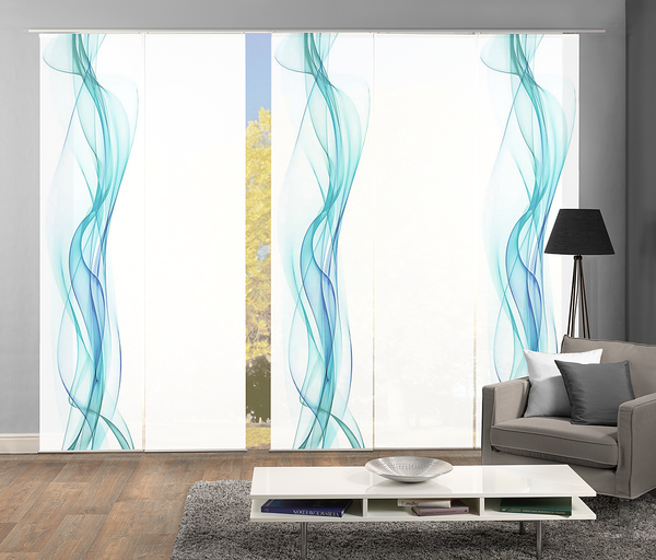 Schiebevorhang Haze - Webstoff - 60 x 245 cm - Petrol - 5er Set
