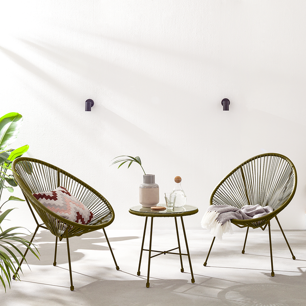 Sitzgruppe Copacabana 3-teilig - Stahl / Polyrattan - Olivgrün