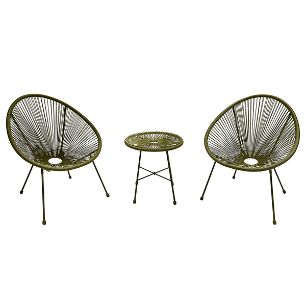 Sitzgruppe Copacabana 3-teilig - Stahl / Polyrattan - Olivgrün