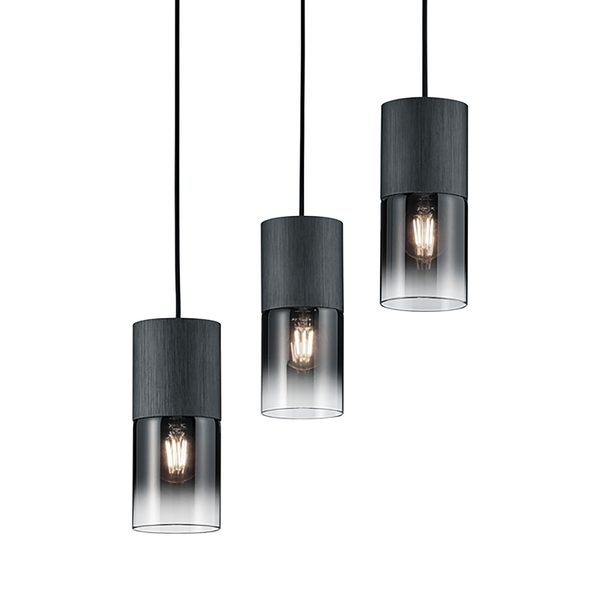 Pendelleuchte Robin Typ C - Rauchglas / Stahl - 3-flammig