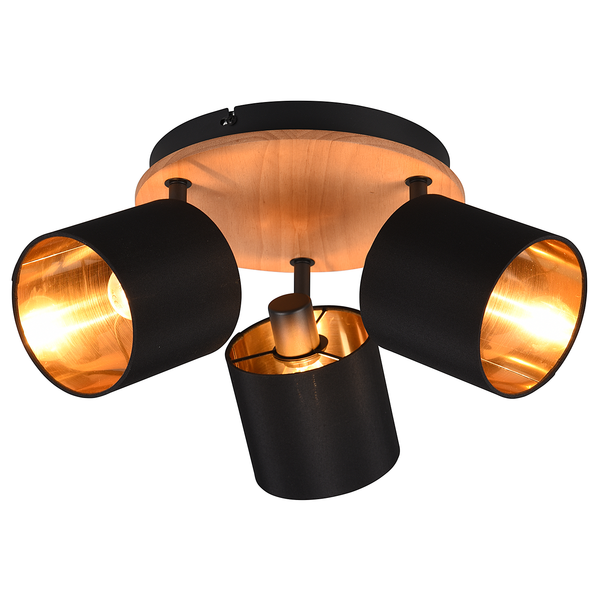 Wandleuchte Tommy - Webstoff / Gummibaum teilmassiv - Flammenanzahl: 3