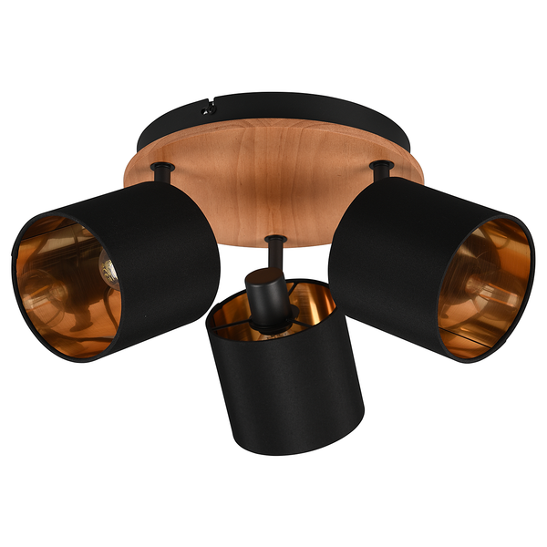 Wandleuchte Tommy - Webstoff / Gummibaum teilmassiv - Flammenanzahl: 3