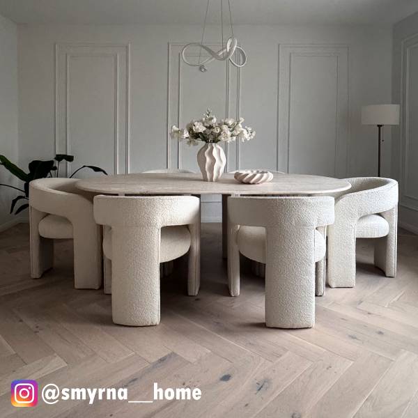 Armlehnenstuhl VALNES - Bouclé Stoff Panju: Creme