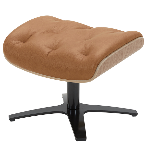 Polsterhocker HARRIGA - Leder / Eisen - Hellbraun / Schwarz - Echtleder Ulicia: Cognac
