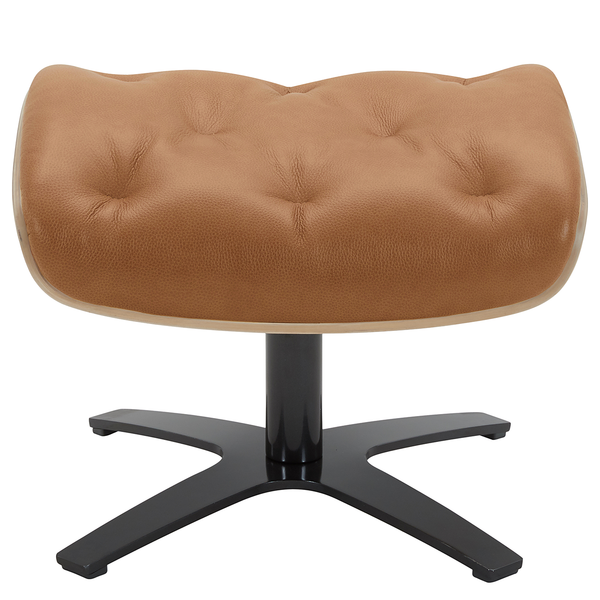 Polsterhocker HARRIGA - Leder / Eisen - Hellbraun / Schwarz - Echtleder Ulicia: Cognac