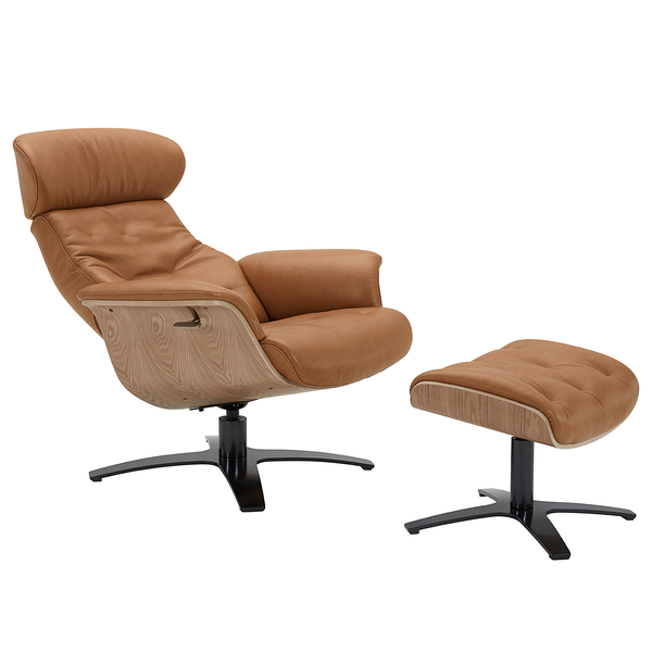 Polsterhocker HARRIGA - Leder / Eisen - Hellbraun / Schwarz - Echtleder Ulicia: Cognac