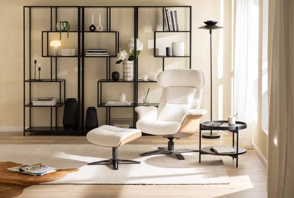 Polsterhocker BOULINS - Chenille / Eisen - Creme / Schwarz