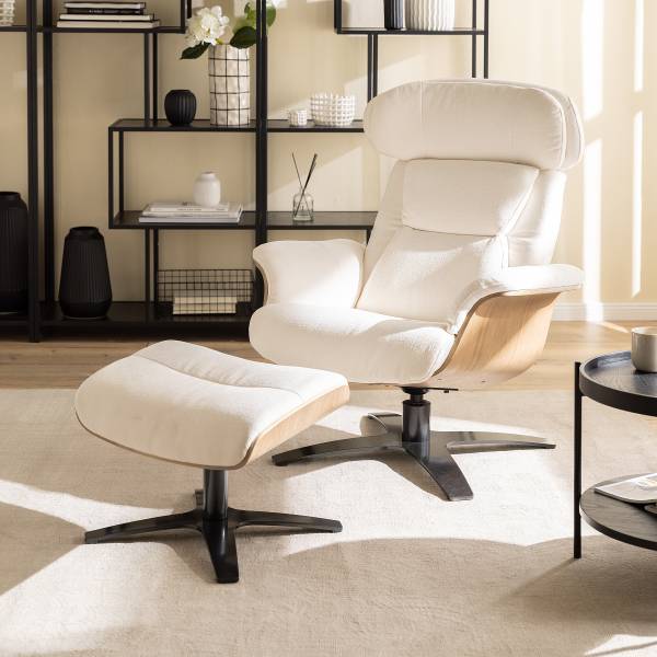 Polsterhocker BOULINS - Chenille / Eisen - Creme / Schwarz