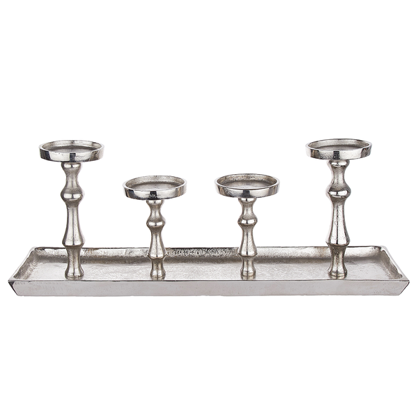 Deko-Tablett  mit Kerzenhaltern - Aluminium - Silber