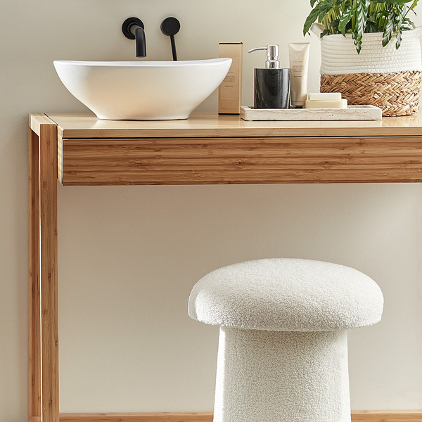 Hocker TODDY - Kiefer / Polyester - Weiß