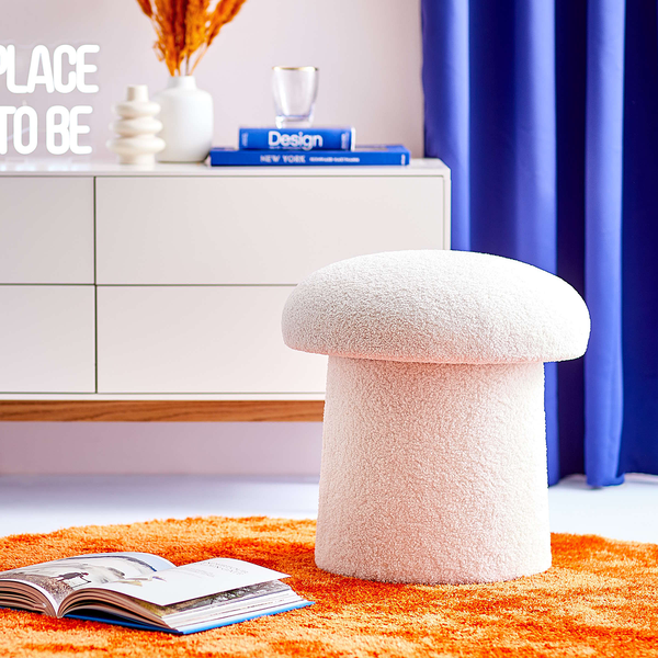 Hocker TODDY - Kiefer / Polyester - Weiß