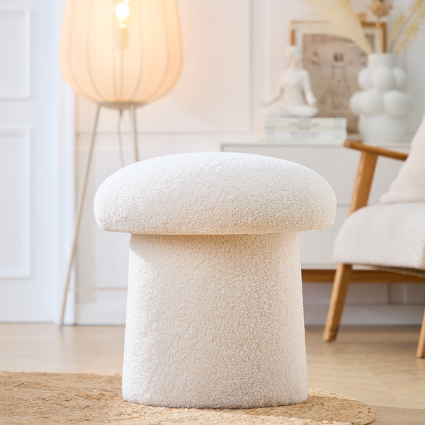 Hocker TODDY - Kiefer / Polyester - Weiß