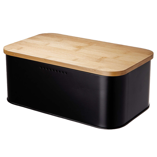 Brotbox BREAD'N'BREAKFAST - Stahl / Bambus - Schwarz