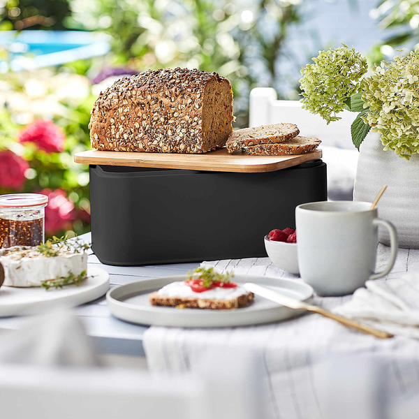 Brotbox BREAD'N'BREAKFAST - Stahl / Bambus - Schwarz