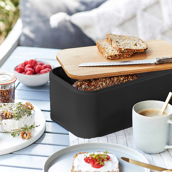 Brotbox BREAD'N'BREAKFAST - Stahl / Bambus - Schwarz