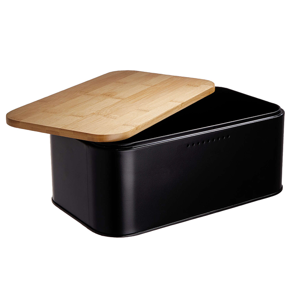Brotbox BREAD'N'BREAKFAST - Stahl / Bambus - Schwarz