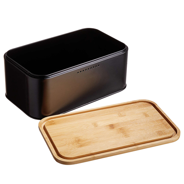 Brotbox BREAD'N'BREAKFAST - Stahl / Bambus - Schwarz