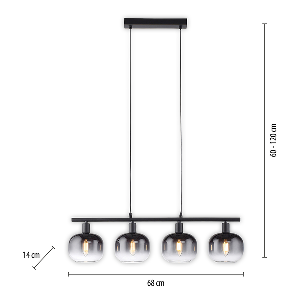 Pendelleuchte Zea Typ B - Rauchglas / Eisen - 4-flammig