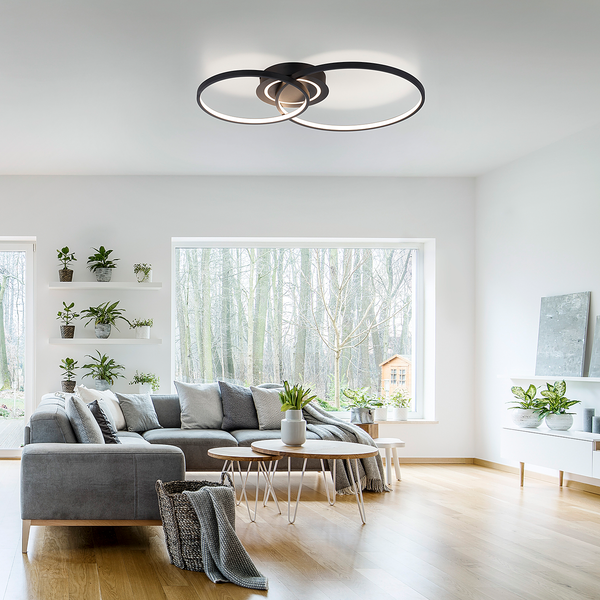 LED-Deckenleuchte Asmina - Eisen / Aluminium - 2-flammig - Schwarz