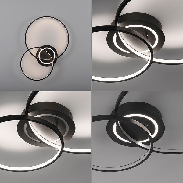 LED-Deckenleuchte Asmina - Eisen / Aluminium - 2-flammig - Schwarz