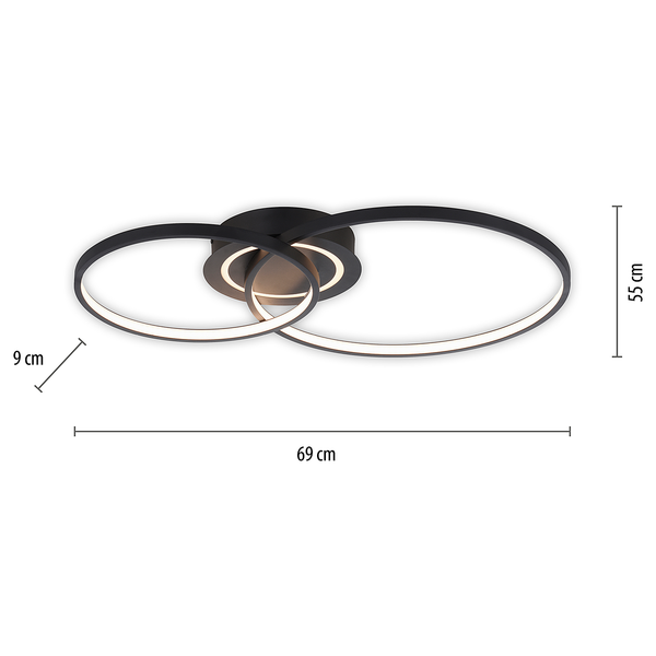 LED-Deckenleuchte Asmina - Eisen / Aluminium - 2-flammig - Schwarz
