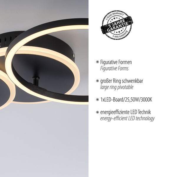 LED-Deckenleuchte Sevent Typ A - Polyester PVC / Aluminium- 1-flammig - Schwarz
