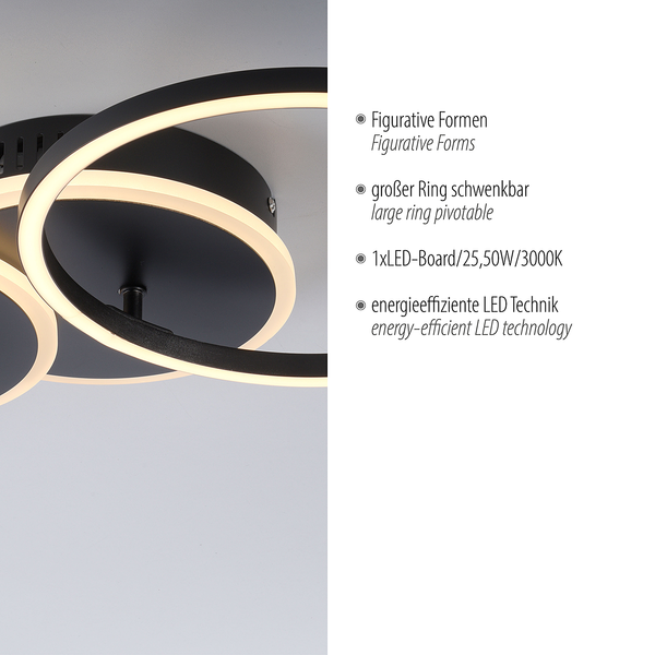 LED-Deckenleuchte Sevent Typ A - Polyester PVC / Aluminium- 1-flammig - Schwarz
