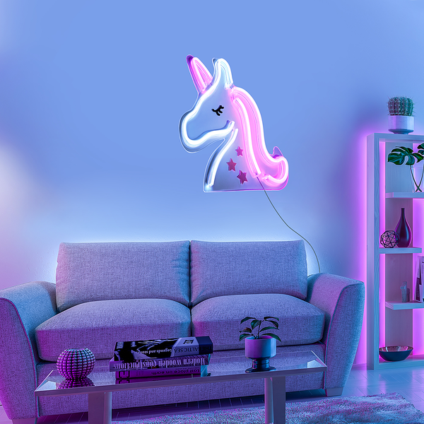 LED-Kinderzimmerleuchte Neon-Unicorn - Polyester PVC - 1-flammig