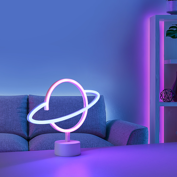 LED-Kinderzimmerleuchte Neon-Saturn - Polyester PVC - 1-flammig