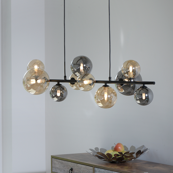 LED-Pendelleuchte Popsicle - Rauchglas / Eisen - 10-flammig