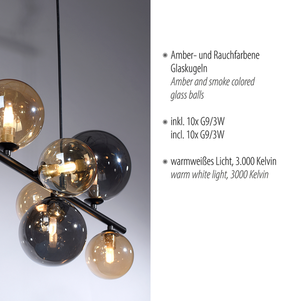 LED-Pendelleuchte Popsicle - Rauchglas / Eisen - 10-flammig