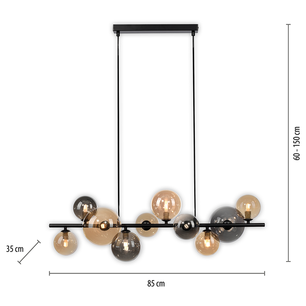LED-Pendelleuchte Popsicle - Rauchglas / Eisen - 10-flammig