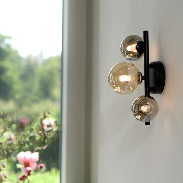 LED-Wandleuchte Popsicle - Rauchglas / Eisen - 3-flammig