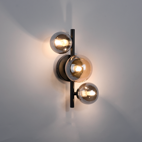 LED-Wandleuchte Popsicle - Rauchglas / Eisen - 3-flammig