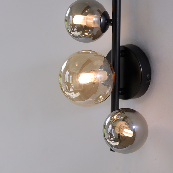 LED-Wandleuchte Popsicle - Rauchglas / Eisen - 3-flammig
