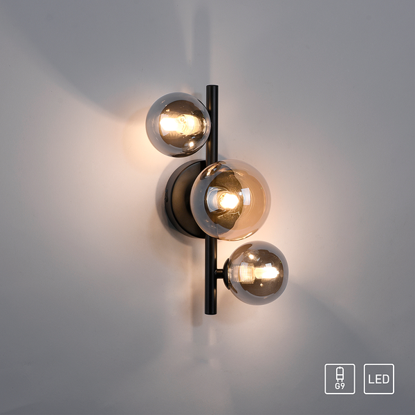 LED-Wandleuchte Popsicle - Rauchglas / Eisen - 3-flammig