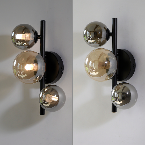 LED-Wandleuchte Popsicle - Rauchglas / Eisen - 3-flammig