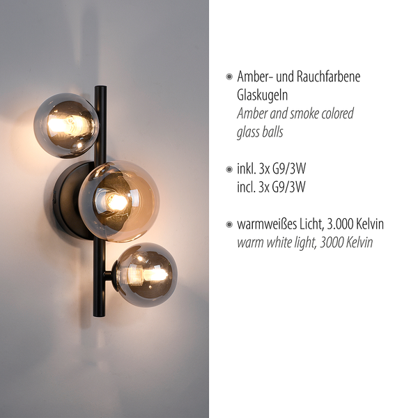 LED-Wandleuchte Popsicle - Rauchglas / Eisen - 3-flammig