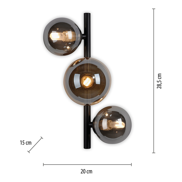 LED-Wandleuchte Popsicle - Rauchglas / Eisen - 3-flammig